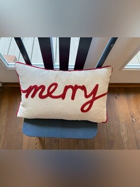'Merry' Red & Cream Decorative Pillow